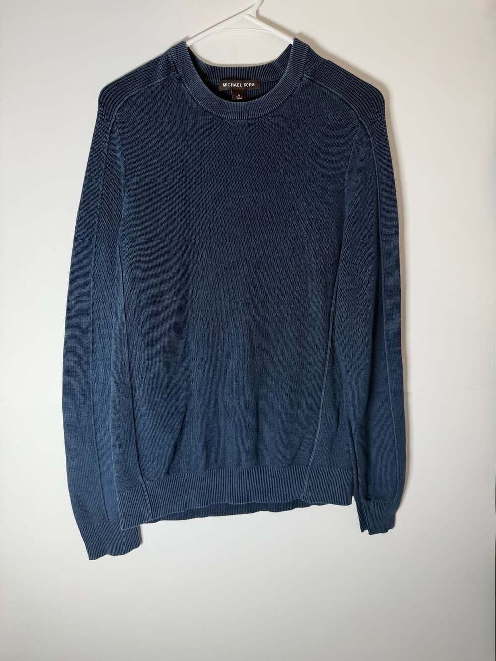Michael Kors Textured Knit Crewneck Sweater Size M Navy Blue